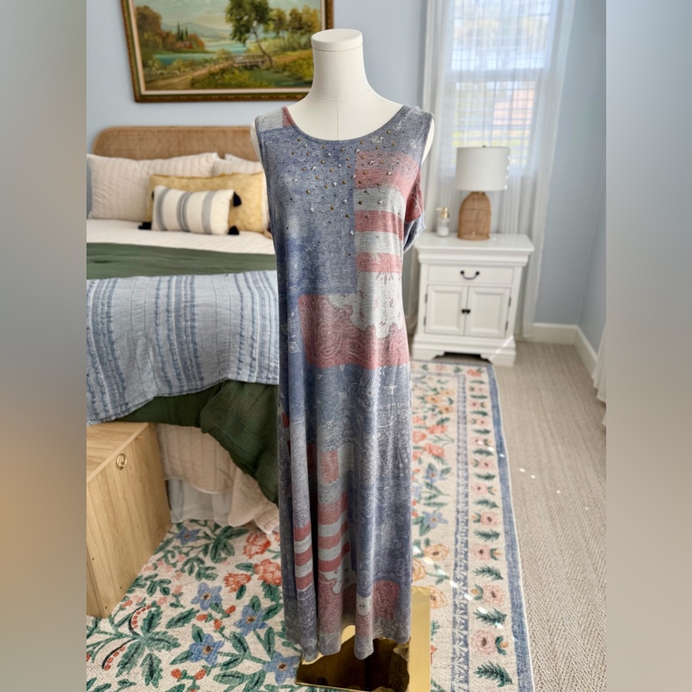 Y2K American Flag Tank Maxi Dress M